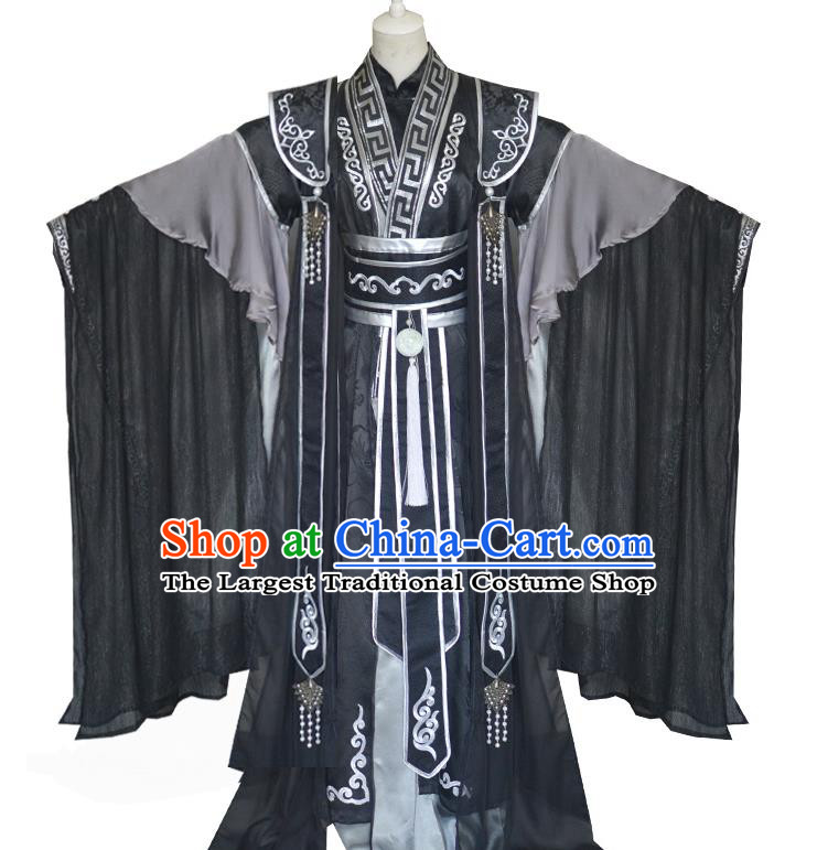 Chinese Ancient King Black Hanfu Clothing Drama Cosplay Tang Dynasty Crown Prince Ye Hua Garment Costumes