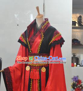 Chinese Qin Dynasty King Garment Costumes Ancient Emperor Red Hanfu Clothing Drama Cosplay Crown Prince Apparels