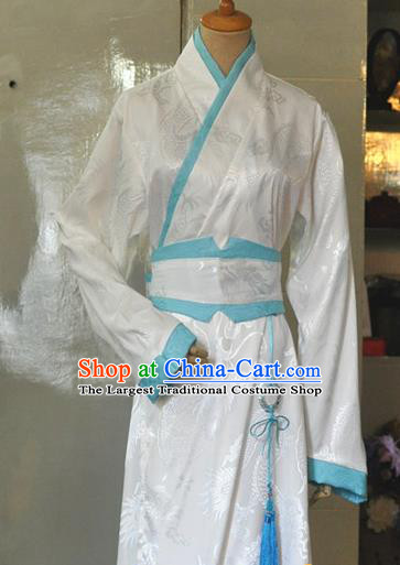 Chinese Ancient Knight Hanfu Clothing Drama Cosplay Young Hero Apparels Ming Dynasty Swordsman White Garment Costumes