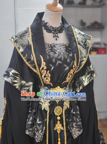 China Traditional Cosplay Tang Dynasty Empress Clothing Ancient Queen Black Hanfu Dress