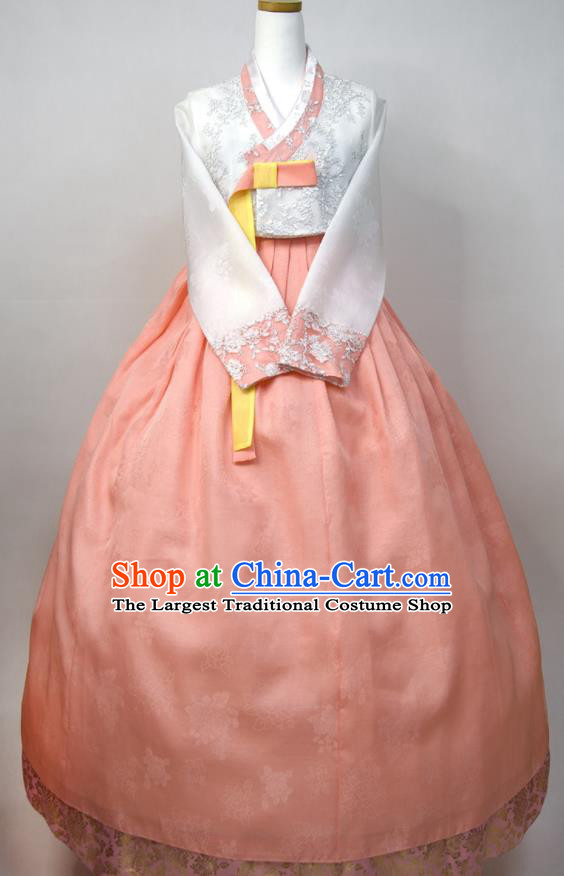 Korean Wedding Fashion Costumes Bride Hanbok White Blouse and Pink Dress Korea Traditional Court Festival Clothing