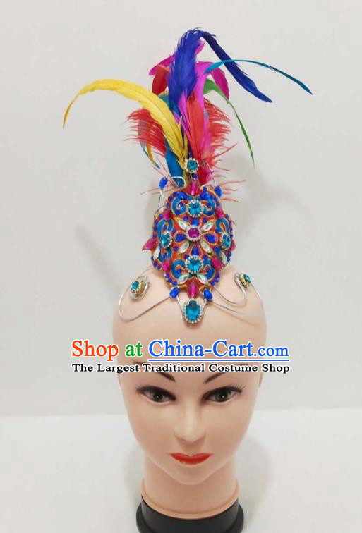 Chinese Traditional Stage Performance Fan Dance Hairpieces Classical Dance Colorful Feather Hair Clasp Female Solo Dance Hair Accessories