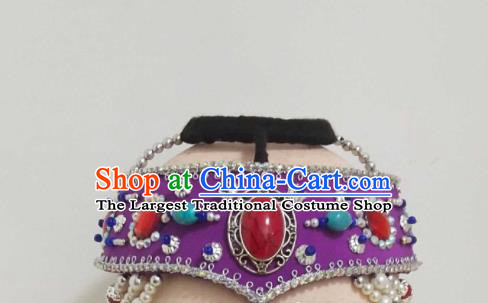 China Mongol Minority Performance Headwear Mongolian Nationality Woman Purple Headband Ethnic Folk Dance Hair Accessories