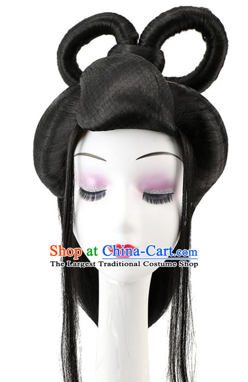 China Jin Dynasty Court Beauty Chignon Hairpieces Traditional Hair Accessories Ancient Fairy Princess Wigs