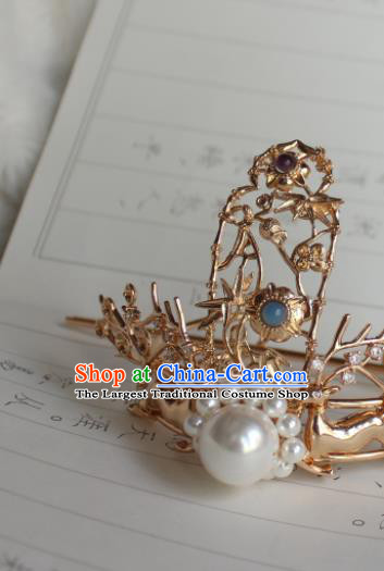 China Jin Dynasty Swordswoman Headpieces Traditional Hanfu Hair Accessories Ancient Court Princess Golden Hair Crown and Hairpin