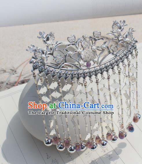 China Ming Dynasty Princess Bells Tassel Hairpin Traditional Hanfu Hair Accessories Ancient Swordswoman Argent Hair Stick