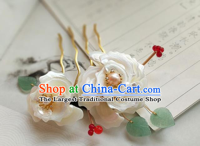 China Song Dynasty Palace Lady Hairpin Traditional Hanfu Hair Accessories Ancient Princess Shell Camellia Hair Comb