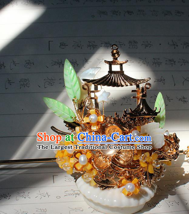 China Tang Dynasty Princess Hairpin Traditional Hanfu Hair Accessories Ancient Empress Golden Fragrans Hair Crown