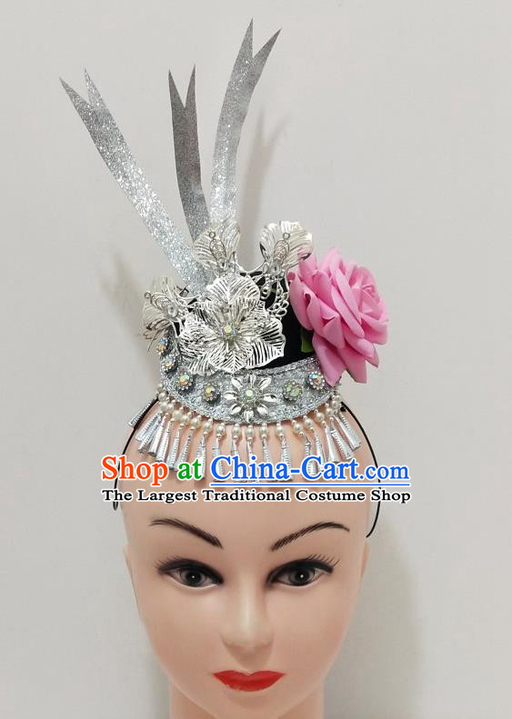 China Miao Nationality Silver Hair Crown Ethnic Folk Dance Hair Accessories Hmong Minority Performance Headdress