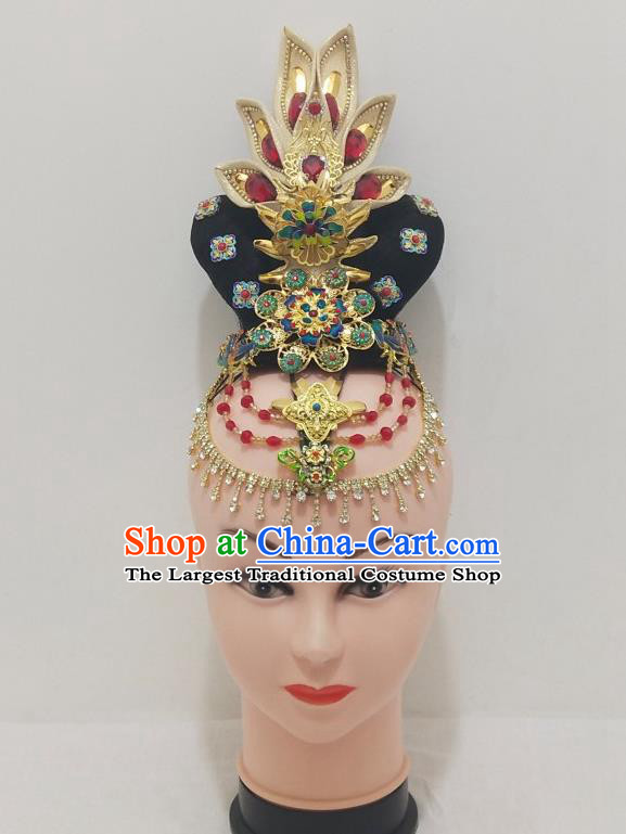 Chinese Woman Group Dance Hair Accessories Traditional Dunhuang Flying Dance Hairpieces Classical Dance Wigs