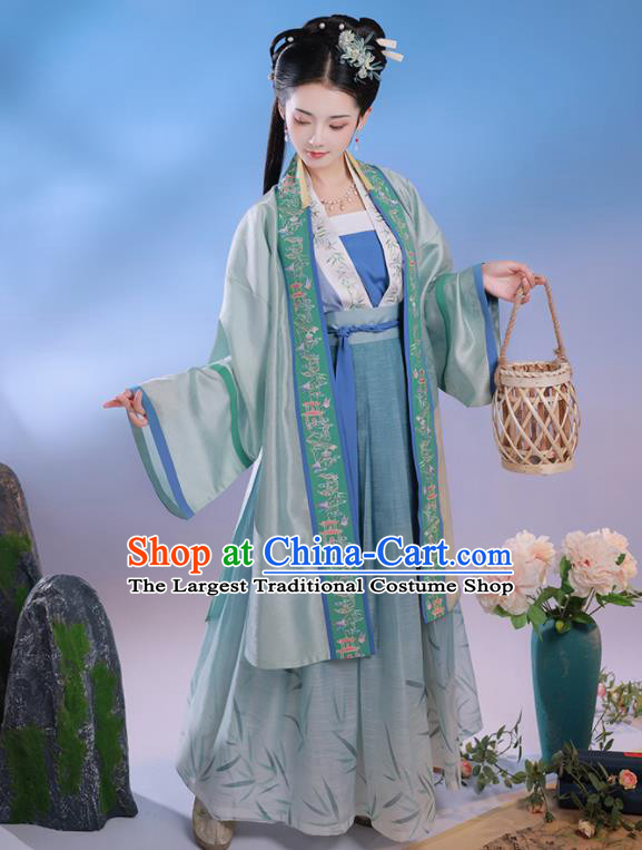 China Song Dynasty Civilian Female Historical Clothing Ancient Country Woman Embroidered Hanfu Dress Garments Complete Set