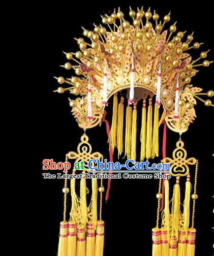 Chinese Peking Opera Hua Tan Headdress Beijing Opera Empress Golden Hat Traditional Opera Princess Phoenix Coronet