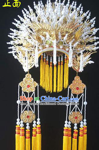 Chinese Traditional Opera Princess Pearls Phoenix Coronet Peking Opera Hua Tan Headdress Beijing Opera Empress Golden Hat