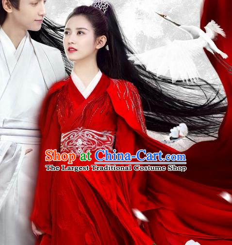 China Ancient Swordswoman Red Hanfu Dress Cosplay Swordswoman Garments Traditional Drama And The Winner Is Love Chong Xuezhi Clothing