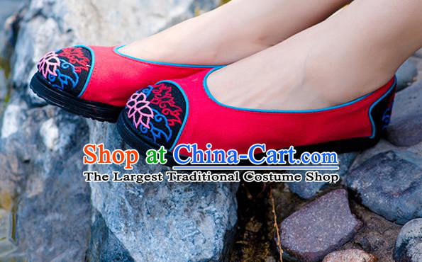 China Folk Dance Shoes National Red Flax Shoes Embroidered Shoes Handmade Woman Cloth Shoes