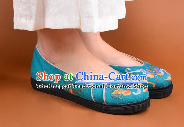 China Handmade Cloth Shoes Folk Dance Green Canvas Shoes National Woman Shoes Embroidered Butterfly Shoes