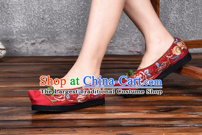 China National Woman Cloth Shoes Traditional Embroidered Shoes Handmade Red Canvas Shoes Folk Dance Shoes