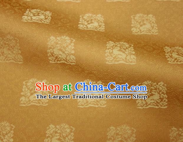 Japanese Classical Rabbit Pattern Damask Traditional Kimono Satin Cloth Kyoto Yellow Brocade Fabric Nishijin Tapestry