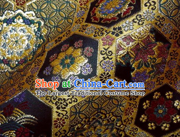 Japanese Traditional Tortoise Shell Pattern Black Brocade Fabric Kimono Satin Cloth Nishijin Tapestry Classical Damask