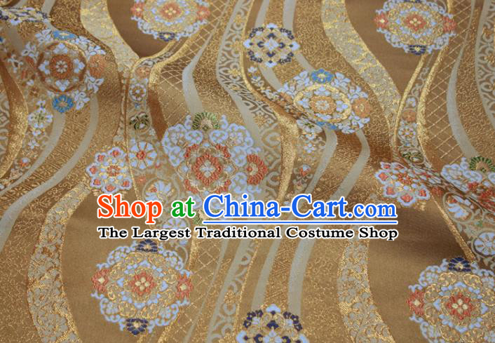 Japanese Classical Damask Drapery Royal Pattern Golden Brocade Kimono Satin Cloth Traditional Nishijin Tapestry Fabric