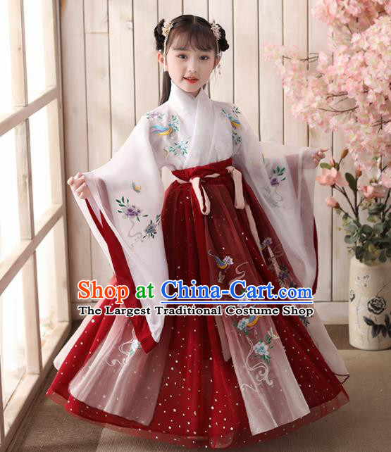 Chinese Traditional Ming Dynasty Children Embroidered Hanfu Dress Ancient Girl Fairy Garments Classical Dance Performance Clothing