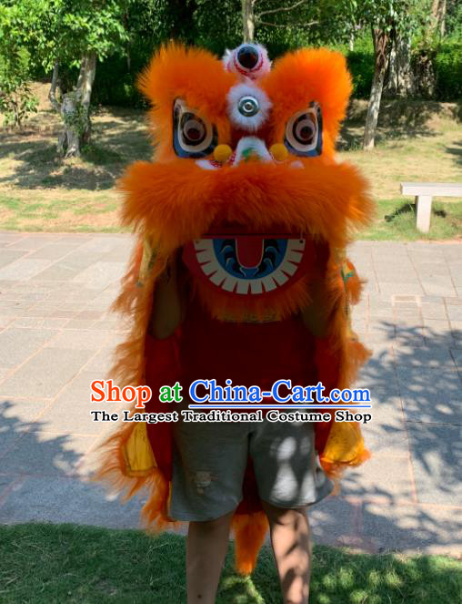 China Spring Festival Lion Dancing Costumes Handmade Children Orange Fur Lion Head South Lion Dance Performance Uniforms