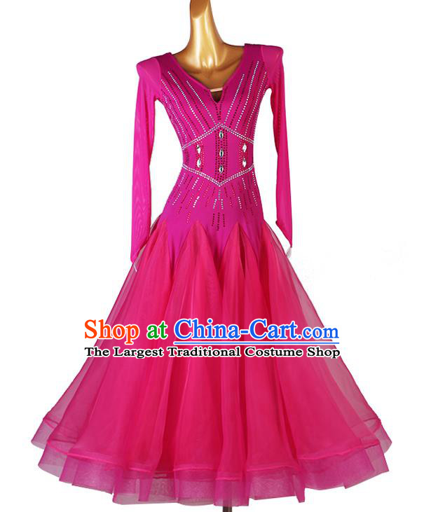 Professional International Dance Competition Costume Women Ballroom Dancing Clothing Waltz Dance Rosy Dress Modern Dance Apparel