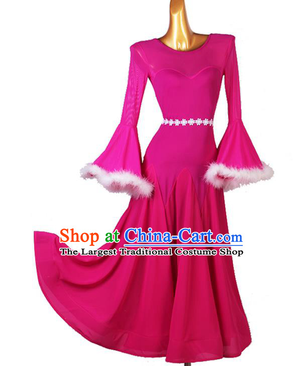 Professional Modern Dance Apparel International Dance Competition Costume Women Ballroom Dancing Clothing Waltz Dance Rosy Dress