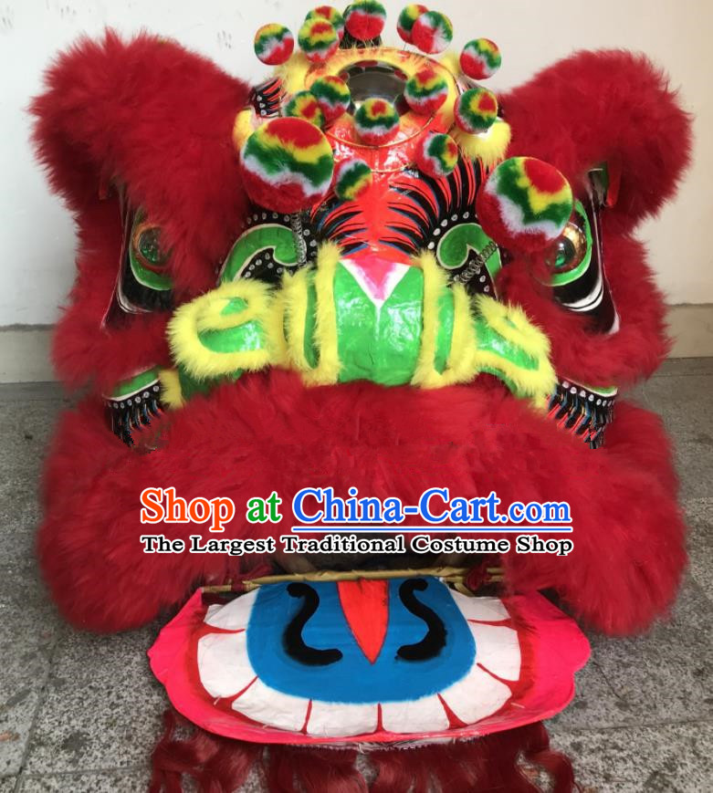 China Spring Festival Lion Dancing Performance Costumes Handmade Red Fur Lion Head Southern Lion Dance Competition Uniforms