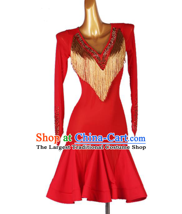 Professional Cha Cha Costume Women Latin Dance Competition Clothing Modern Dance Red Dress Ballroom Dancing Fashion