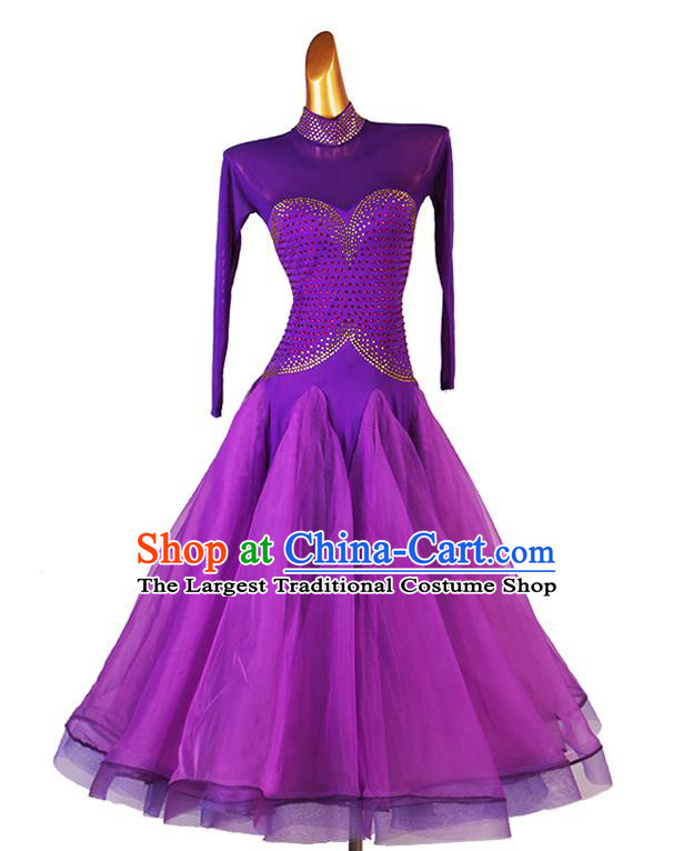 Professional Modern Dance Purple Dress Ballroom Dancing Fashion Waltz Dance Costume Women International Dance Clothing