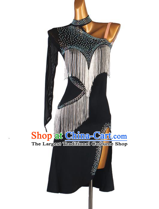 Professional Rumba Dancing Fashion Latin Dance Competition Costume Women Cha Cha Clothing Modern Dance Black Dress