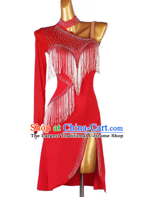 Professional Women Cha Cha Clothing Modern Dance Red Dress Rumba Dancing Fashion Latin Dance Competition Costume