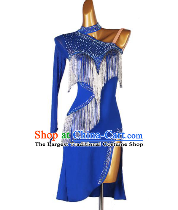 Professional Latin Dance Competition Costume Women Cha Cha Clothing Modern Dance Royalblue Dress Rumba Dancing Fashion