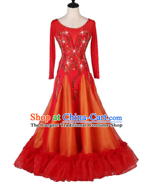 Professional Modern Dance Red Dress Women Ballroom Dance Fashion Waltz Dance Costume International Dancing Competition Clothing