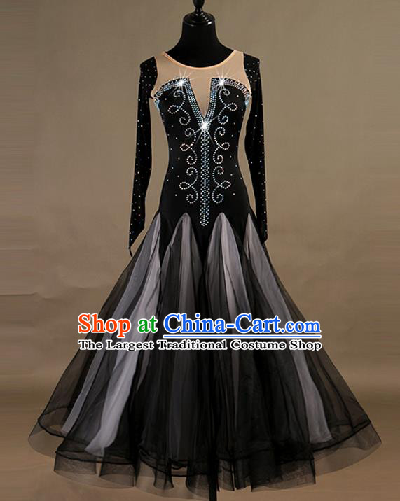 Professional International Dance Competition Costume Waltz Group Dancing Clothing Ballroom Dance Fashion Women Modern Dance Black Dress