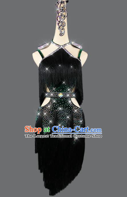 Professional Women Cha Cha Sexy Fashion Dancing Competition Clothing Latin Dance Green Velvet Dress Rumba Dance Costume