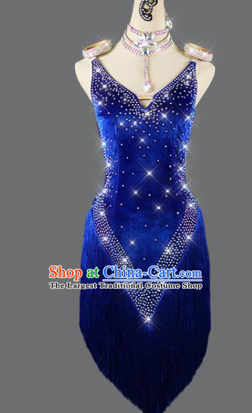 Professional Latin Dance Royalblue Velvet Dress Rumba Dance Costume Women Cha Cha Sexy Fashion Dancing Competition Clothing