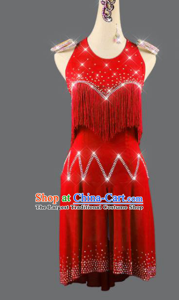 Professional International Dancing Red Dress Rumba Dance Costume Women Cha Cha Sexy Fashion Latin Dance Competition Clothing