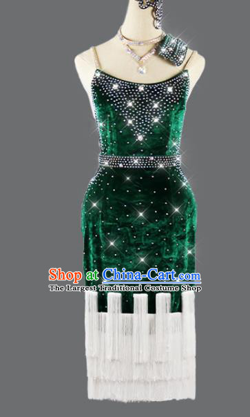 Professional Cha Cha Clothing Dancing Garment Latin Dance Competition Green Velvet Dress Women Rumba Dance Costume