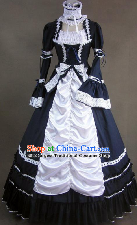 Top Gothic Princess Navy Dress Western Court Dance Formal Costume Stage Performance Full Dress European Retro Garment Clothing