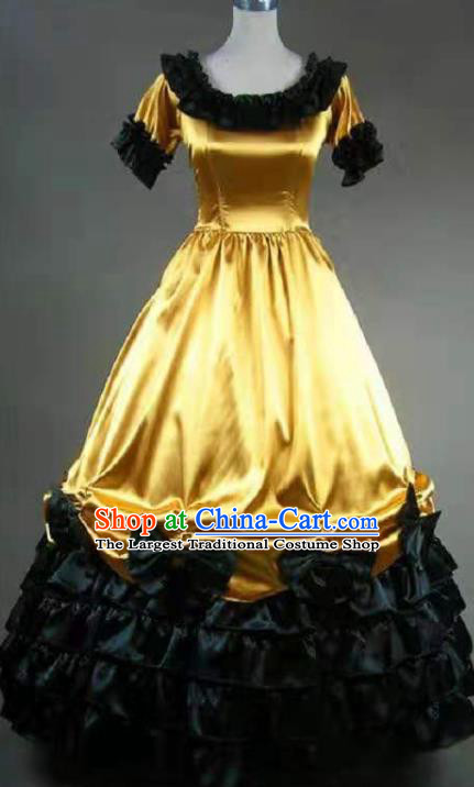 Top Stage Performance Full Dress European Retro Garment Clothing Gothic Princess Yellow Dress Western Court Dance Formal Costume