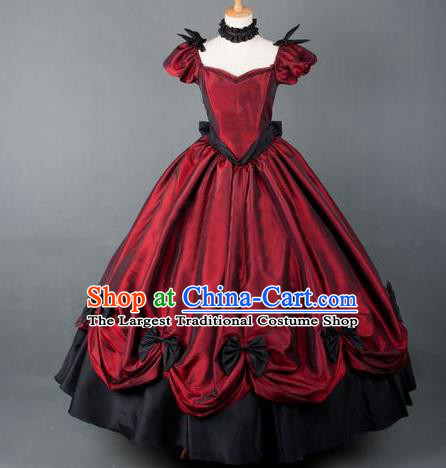 Top Western Retro Garment Costume Opera Performance Full Dress European Court Clothing Gothic Wine Red Dress