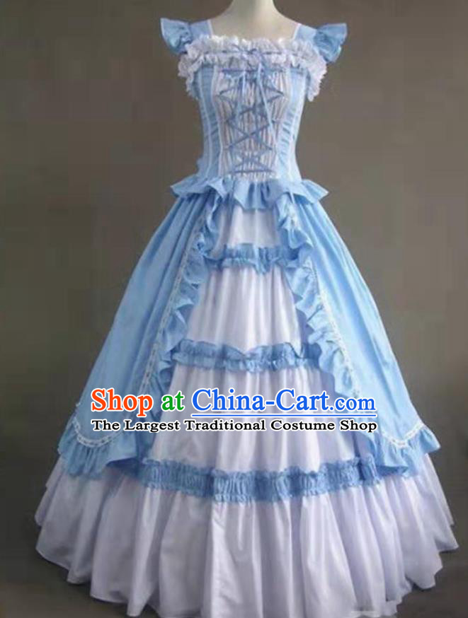 Top Opera Performance Blue Full Dress European Court Dance Clothing Cosplay Gothic Princess Dress Western Halloween Garment Costume