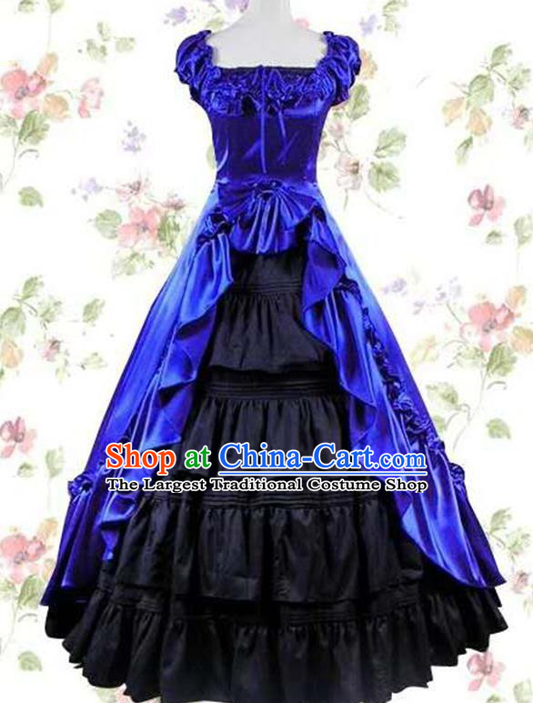 Top European Noble Woman Clothing Gothic Court Royalblue Dress Halloween Cosplay Princess Garment Costume Opera Stage Full Dress