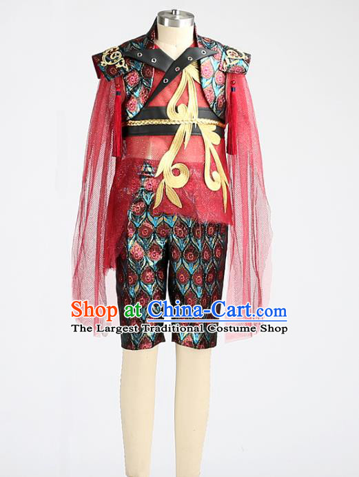 Top China Boys Stage Show Red Suits Kid Catwalks Uniforms Children Dance Performance Apparels