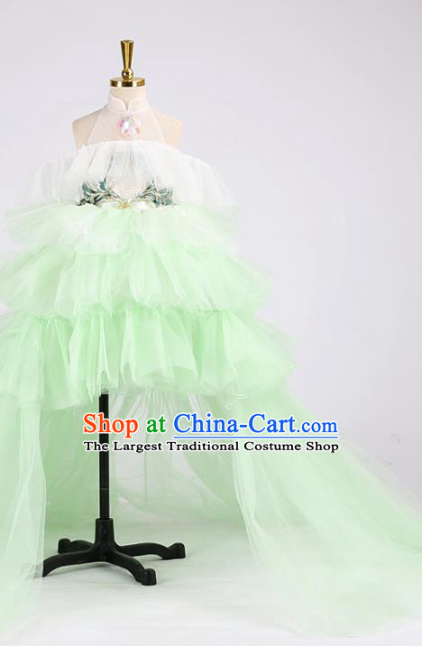 High Girl Dance Costume Stage Show Green Veil Trailing Full Dress Kid Catwalks Clothing Children Performance Garments