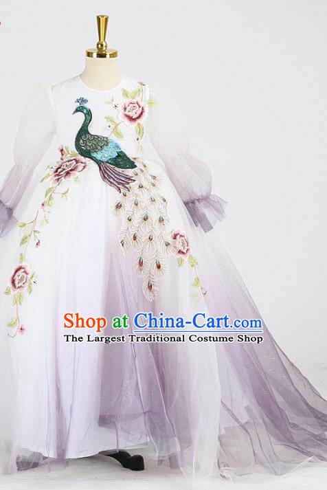 High Stage Show Embroidered Peacock Full Dress Girl Catwalks Clothing Children Compere Garments Compere Formal Costume