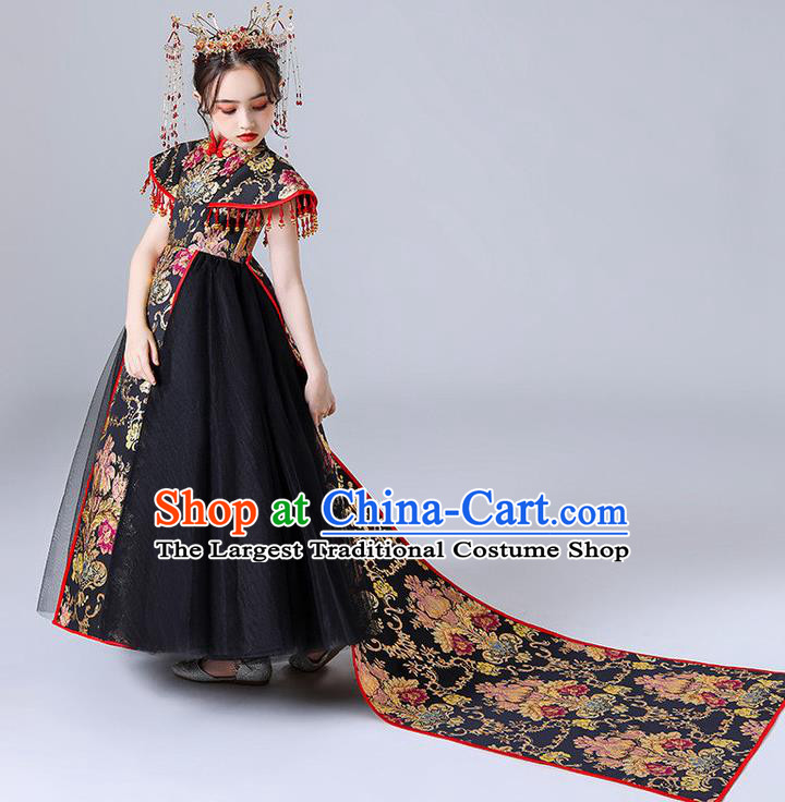 China Stage Performance Clothing Children Classical Dance Black Dress Compere Garment Costume Girl Catwalks Formal Dress