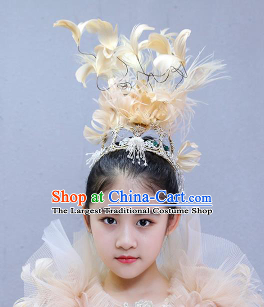 Top Children Performance Headdress Girl Stage Show Hair Accessories Kids Catwalks Feather Royal Crown